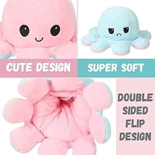 Image of DearJoy Reversible Happy and Sad Octopus Soft Toy Blue Pink - 17cm