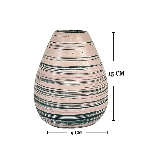 Image of Xtore Marbled Ceramic VASE with Green Striped Pattern for Home Decor (Pack of 1, Green and Cream)