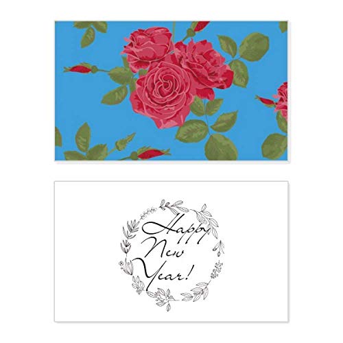 Tarjeta conmemorativa Art Plant azul y roja con mensaje de Año Nuevo