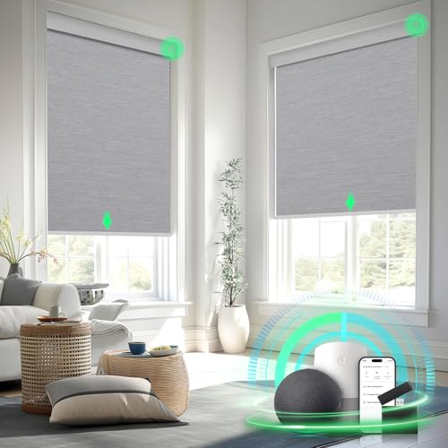 MANSNIX Smart Motorized Blinds with Remote Control, Blackout Roller Shades, Custom Smart Blinds with Valance, Cordless Electric Window Blinds & Automatic Shades(Grey,34