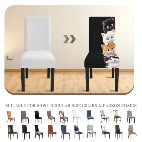 Image of Cute Kitten Dining Chair Covers Set of 4, Cat Stretch Slipcovers