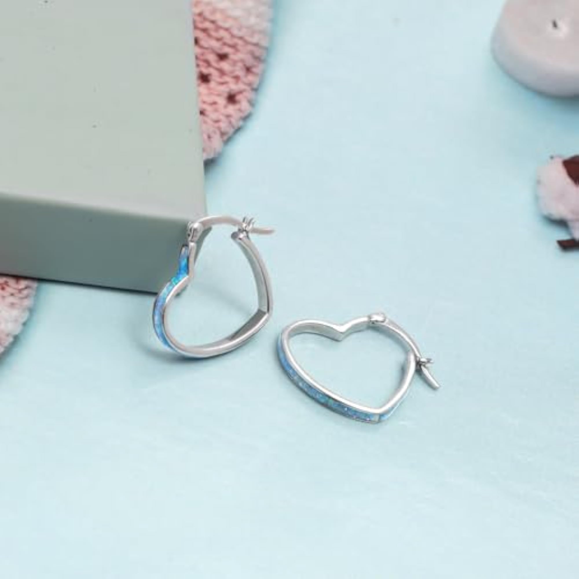 Women's 925 Sterling Silver Heart Hoop Earrings, Yellow Opal