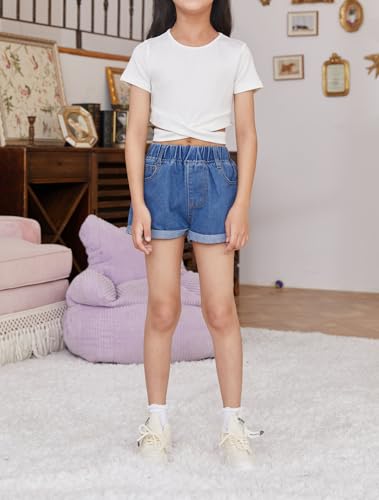 OYOANGLE Girl's Cute Crisscross Short Sleeve Cutout Solid Crop Top Tee T-Shirts