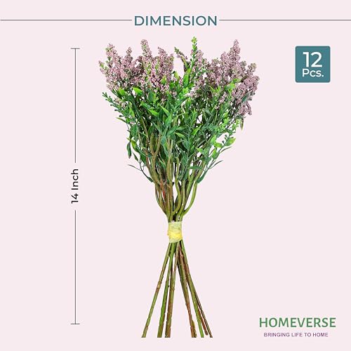 Image of HOMEVERSE Fresh Lavender 12Pcs Lavender Fake Plant 14Inch Height Bouquet, Green Stems Bundled for Decorative Items for Diwali, Home, Room, Office, Bedroom, Anniversary, Deepawali (Light Purple)