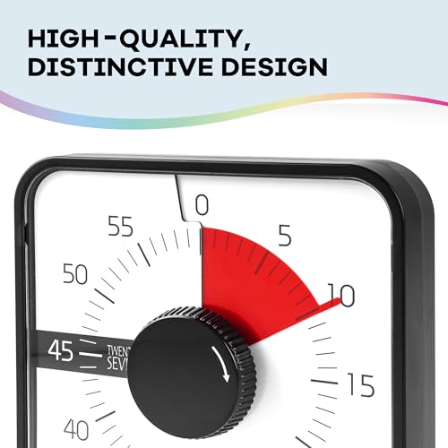 19CM Visual Timer, 1 Hour Countdown Timer, Kitchen Timer, Loud Alarm Sound 60 Minutes, for Classroom Teaching Homework Games Cooking Office Meeting, Black