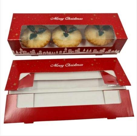 Evelay 12 x Mince Pie Box Christmas Double Stack Boxes Hold 3 or 6 Cakes (Pack of 6)