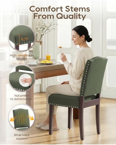 Image of Upholstered Dining Chairs Set of 2 with Thickened Seat Cushion | Wooden Mid-Century Modern Fabric Farmhouse Kitchen Chairs for Dining Room, Living Room, Restaurant, and Reading Room