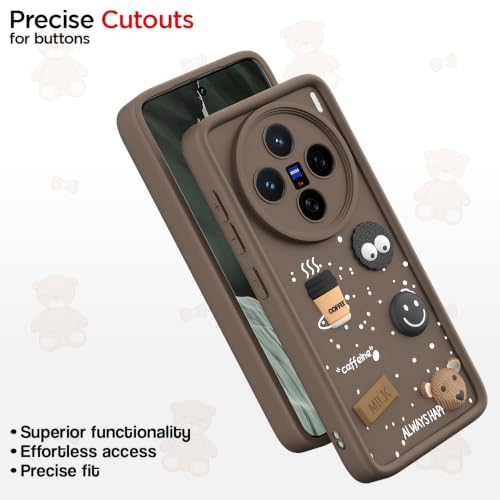 Image of Pikkme Back Cover for Vivo X200 5G | 3D Bear Silicone Cute & Fun Coffee Cartoon | Full Body Protection Bumper Case (Brown)
