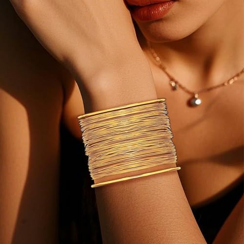 YVVLEE 6PCS Chunky Gold Cuff Bracelets for Women Open Gold Statement Bangle Bracelets Set Upper Arm Cuff Bracelets Set Punk Jewelry3