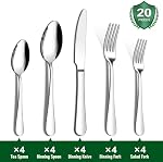 ENLOY 20-Piece Stainless Steel Flatware Set, Kitchen Utensil Set for 4, Includes Knife, Fork and Spoon, Mirror Polished, Dishwasher Safe