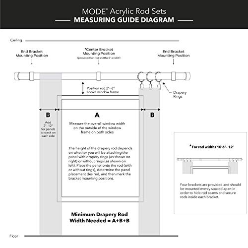 Mode Acrylic Collection 1 1/8" Diameter Curtain Rod Set With End Cap Finials And Luxe Clear Acrylic Wall Mounted Fixed Length Curtain Rod, Fits 72” Windows, Brushed Nickel #TOP4