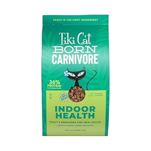 Tiki Cat Born Carnivore Indoor Health, Trout & Menhaden Fish Meal, Grain-Free Baked Kibble to Maximize Nutrients, Dry Cat Food, 6 lbs. Bag