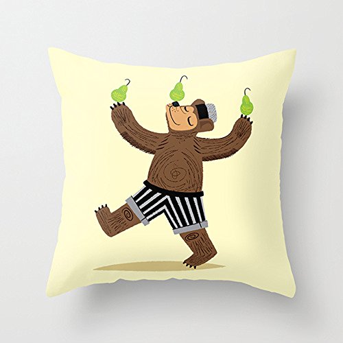 A Bear With Pears - illustrated Throw Pillow / Cushion Cover (16" x 16")