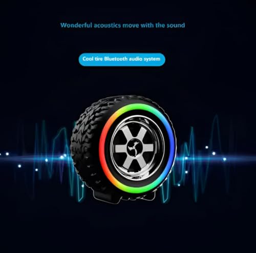 Image of PerfX Portable Car Wheel Bluetooth Speaker - Stereo Sound, RGB Lighting, 1200mAh Rechargeable Battery, Wireless with USB /TF /AUX Support (Black)