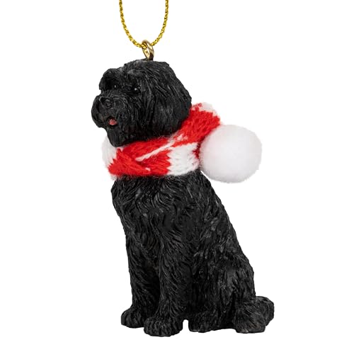 Portuguese Water Dog Black Christmas Tree Ornament Fabric Candy Cane Scarf