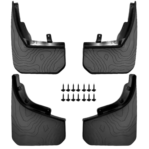 Image of Mud Flaps Compatible with Land Rover Defender 90 110 2020-2025 No-Drill OEM Fit Contour Topographic Design Self-Tapping Screw Installation Durable Soft Rubber Wheel Arch Guards (Pair)