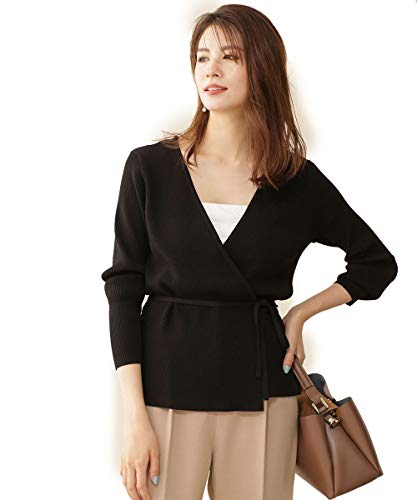 [ナノユニバース] セーター 前後2WAY カシュクールリブニットL/S レディース 36 ブラック