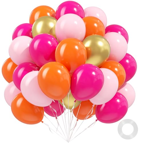 60pcs Pink and Orange Balloons 12inch Metallic Gold Hot Pink Orange Balloons for Graduation Birthday Party Decorations