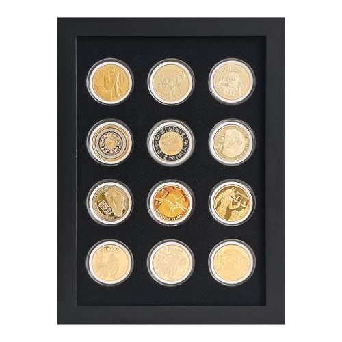 Wooden Challenge Coin Display Shadow Box,12 Coin Display Case,Military Coin Holder Display,Casino Chip Display Case Cabinet Holder,Collector Coin Display Frame ,98% UV Protection,with HD Glass.
