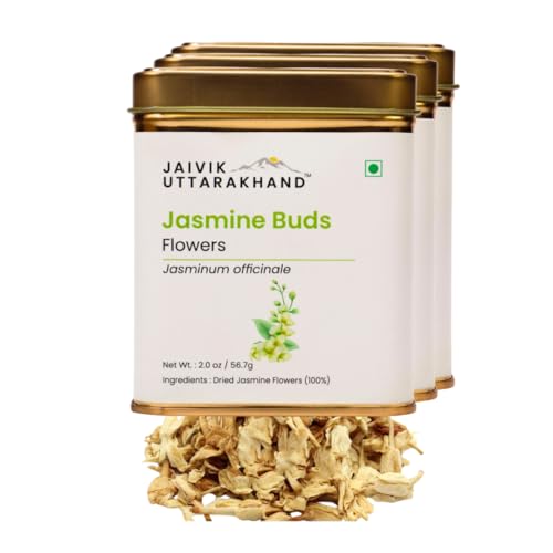 Image of Jaivik Uttarakhand Jasmine Budleaf Tea (170.1 g), Healthy Beverages, Decaf, Night Blooming Flower, for Relaxation, Calm Mind, Pack of 3 Tin Can
