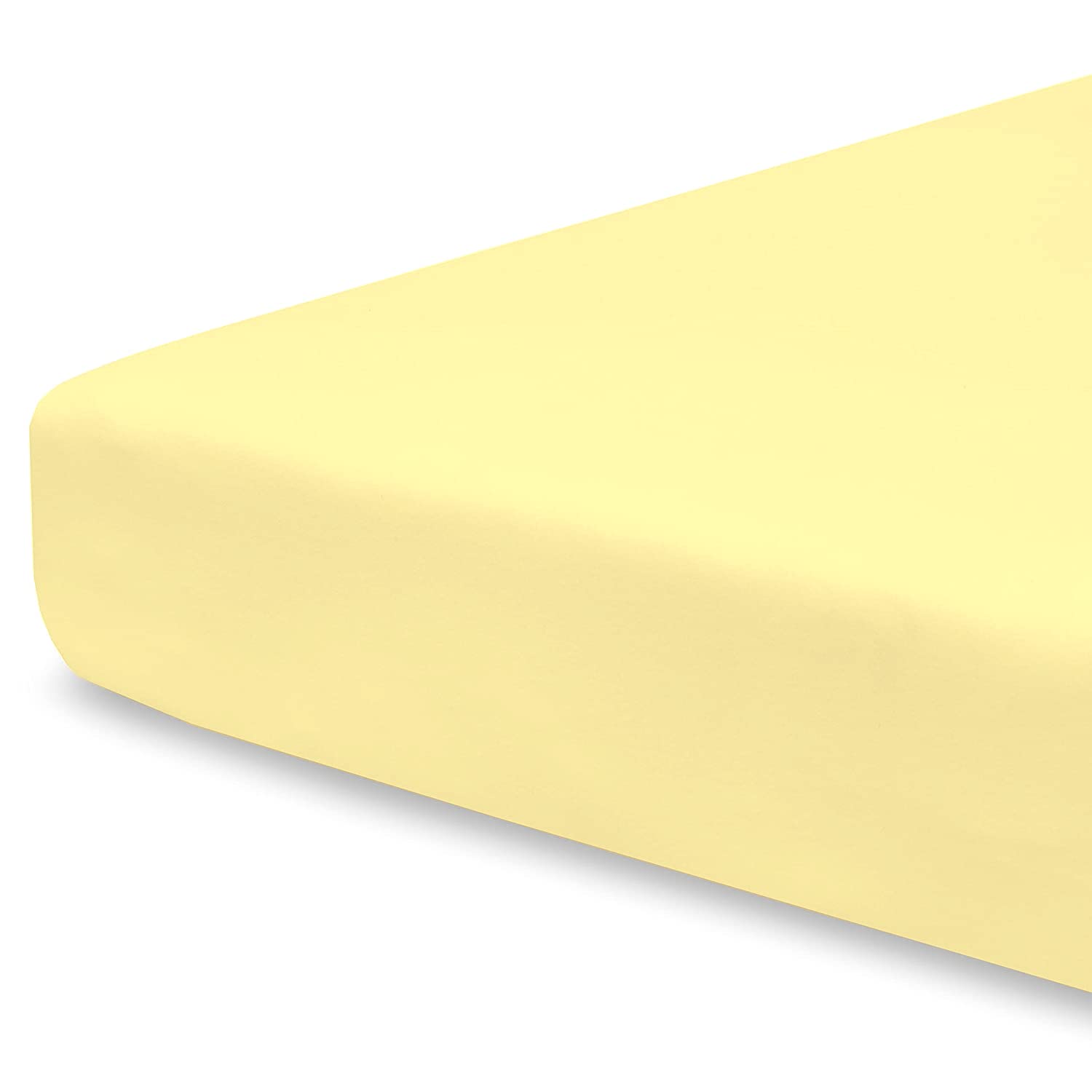 Pizuna Mellow Yellow Travel Cot Fitted Sheet 60 X 120 Cm, 400 Thread Count 100% Long Staple Cotton Fitted Bed Sheet, Soft Sateen Weave Travel Cot Sheet With 15 Cm Deep Pocket