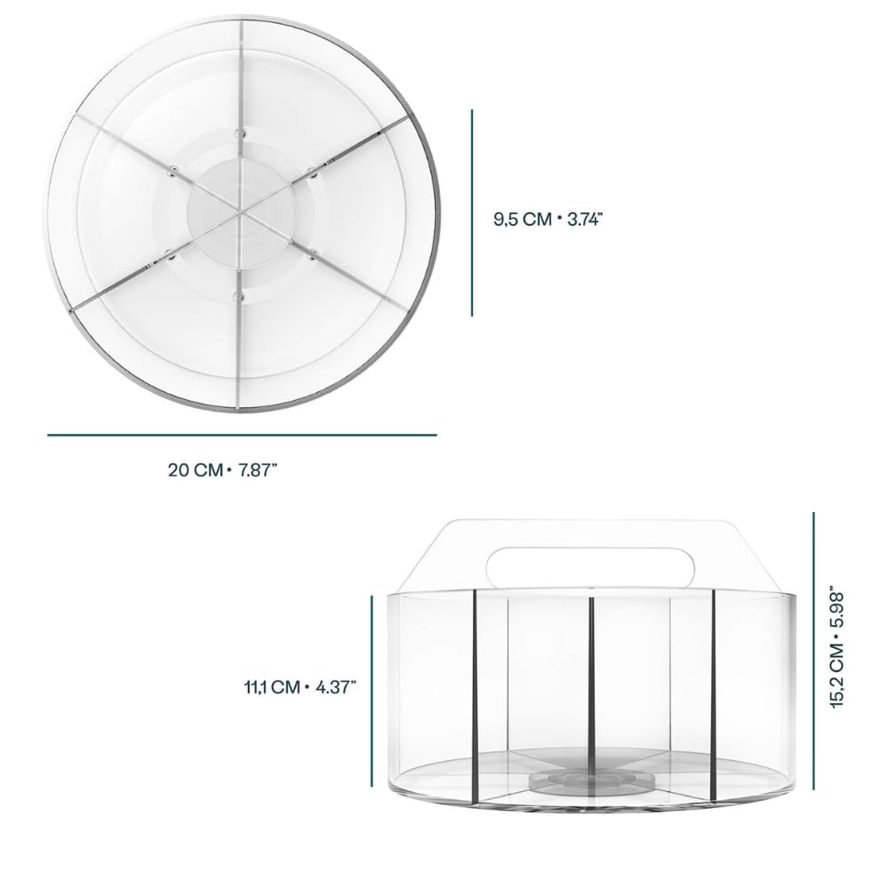 Craftelier - Organizer da scrivania girevole a 360 gradi, portapenne acrilico trasparente con 6 scomparti e maniglia, diametro 20 cm, contenitore ideale per ufficio, casa e scuola