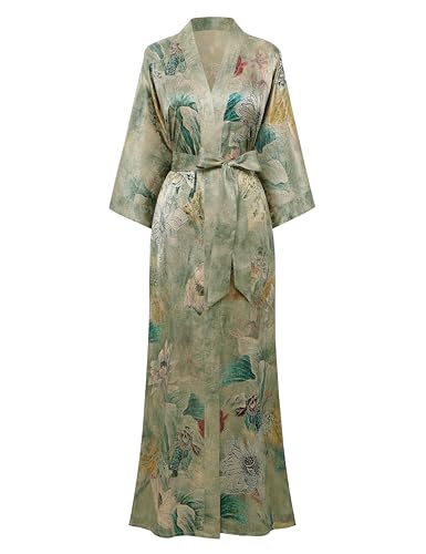 PRODESIGN Kimono Robes for Women - Long Silky Sleepwear Nightgown Bathrobe Floral Dressing Gowns Blouse Bride Bridesmaid Robe