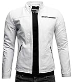 Crone Epic Herren Lederjacke Cleane Basic Leder Jacke in vielen Varianten und Farben (L, Matt Weiß (Rindsleder))