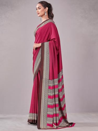 Image of Satrani Women's Crepe Printed Saree with Unstitched Blouse Piece