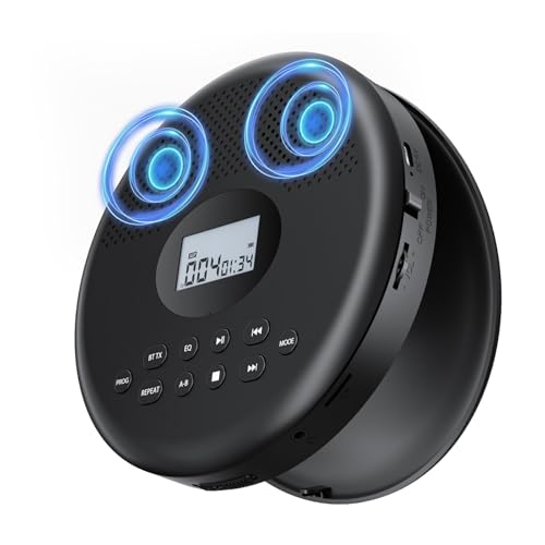 Image of Arafuna Portable CD Player with Bluetooth, Rechargeable CD Player for Car /Home with Headphones, Anti-Skip, LCD Display, AUX /TF Card Port (Black)