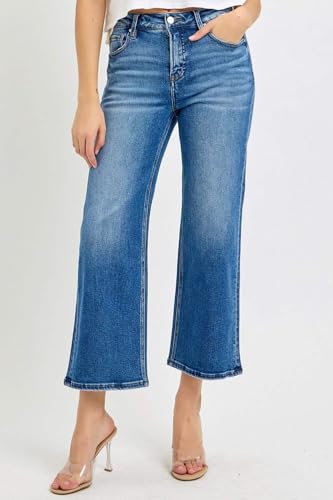 SALT TREE Risen Jeans - Tummy Control Elastic Band Mid Rise Crop Wide Jeans - RDP59263