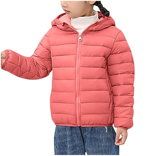 Unisex Boys Girls Lightweight Down Jacket Long Sleeved Hooded Fashion Solid Windproof Warm Puffer Jacket 3-16 Years