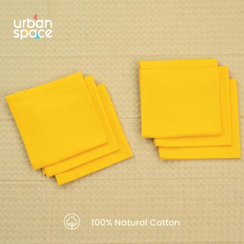 Image of Urban Space 100% Cotton Multipurpose Hand Towel, Kitchen Napkins Set of 6, Dining Table Napkins for Kitchen, Machine Washable & Reusable (Set of 6 - Yellow)