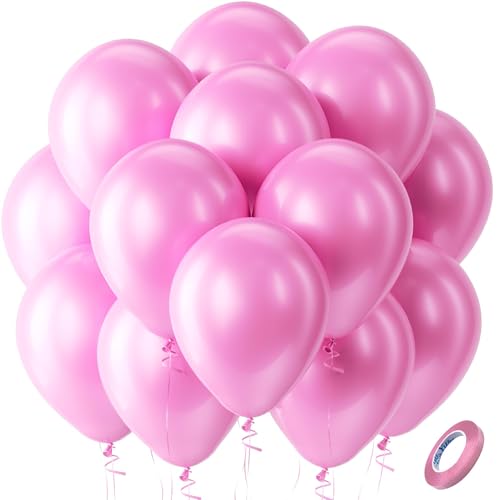 Image of Bezente Pearl Pink Balloons Latex Party Balloons - 100 Pack 12 inch Round Helium Light Pastel Baby Pink Balloons for Girl Princess Gender Reveal Birthday Wedding Anniversary Party Decorations