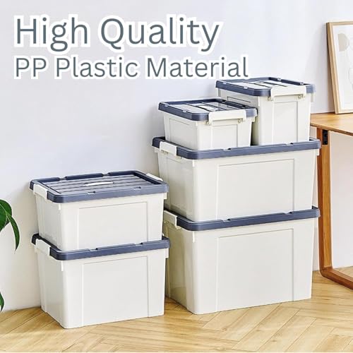 Image of Ash & Roh Plastic Storage Box /Bin /Container with Locking Lid - Sturdy and Versatile Home Organizer, Available in Multiple Size. (2, GRAY, small-42cm X 30cm X 17cm)