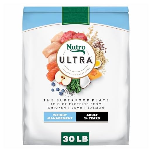 Nutro Ultra Adult Weight Management Dry Dog Food, Weight Management Dog Food Dry Chicken, Lamb and Salmon Recipe with a Protein Trio, 30 lb. Bag