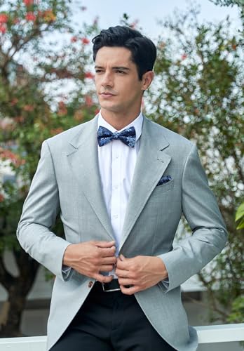 Image of HISDERN Bow Ties for Men Pre-Tied Bow Tie Floral Paisley Handkerchief Classic Formal Bowtie and Pocket Square Cufflinks Set