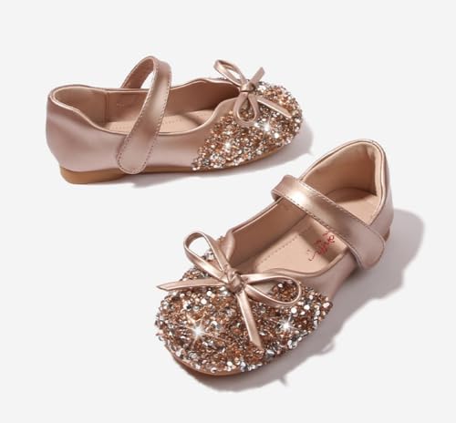 Toddler Girls Glitter Mary Jane Ballerina Ballet Flats Flower Girl Party Wedding School Princess Dress Shoes with Bow3