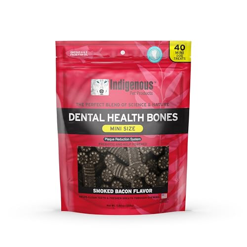 Indigenous Pet Dental Health Bones Mini – Smoked Bacon (11.92 Ounce) | Grain-Free Dog Chews with Prebiotics & Omegas | Freshens Breath, Supports Digestive, Skin & Coat Health |