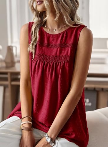 Image of Falechay Womens Summer Tops Boho Shirts Crewneck Sleeveless Tank Tops Flowy Lace Hem Casual Blouses Clothing Trendy 2026