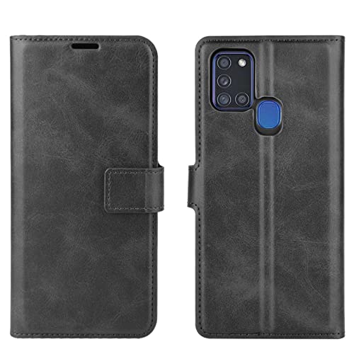 Custodia per Samsung A21S PU Pelle Wallet Protettivo Cellulare Flip Cover per Samsung Galaxy A21S A217F 2020 a Portafoglio Telefono con Magnetica (Black)