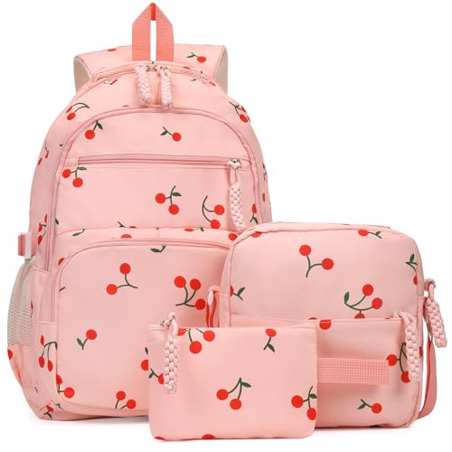Image of Coquette Cherry Backpack - Cute Kawaii Backpack Set Aesthetic Daypack Cute Rucksack (C01 Cherry Pink)