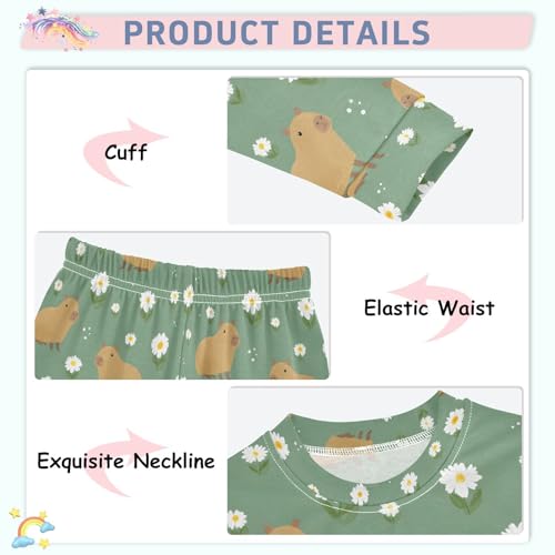 ALAZA Capybara Daisy Blossom Flower Pajamas Long Sleeve Sleepwear 2-Piece Pajama Set4