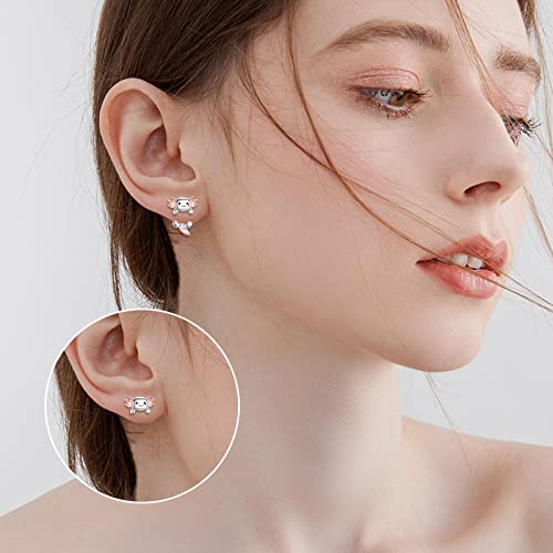 925 Sterling Silver Black Cat Dog Hippo Snake Frog French Bulldog Bunny Cow Monkey Penguin Panda Pig Koala Fox Axolotl Stud Earrings for Women Hypoallergenic Gifts Birthday3