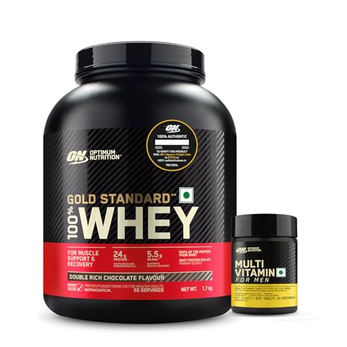 OPTIMUM NUTRITION (ON) Multivitamin for MEN 60 Tablets, 26 Vitamins & Minerals and ON Gold Standard 100% Whey-5 lbs (Double Rich Chocolate), 2 count, 30 servings