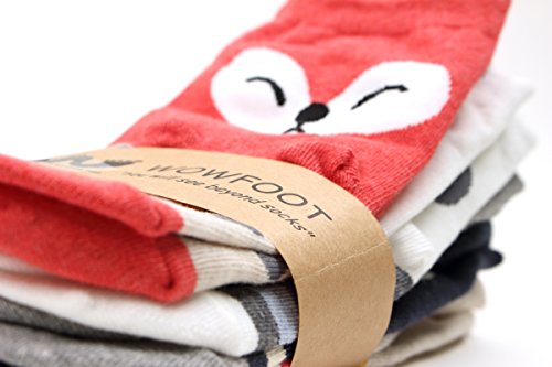 Wowfoot Animal Zoo Casual Cute Fun Cotton Print Ankle Socks Design (Smile Animal - 5 Pairs), One Size #TOP4