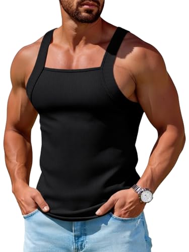 Runcati Mens Ribbed Knit Tank Tops Sleeveless Shirts Summer Gym Muscle Tees