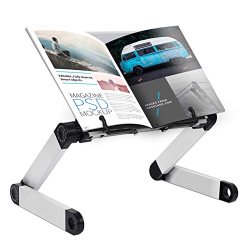 Soporte para libros ajustable de cocina ajustable en altura Soporte para libros con clips para revistas y libros de texto Soporte para libros Soporte para libros portátil y liviano hecho de aluminio