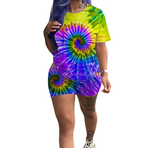 Women Summer Outfits,Women Short Sleeve 2 Piece Outfits Tracksuit Sequin Lips Print Top and Short Pants Sweatsuit Set Yellow