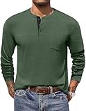 Picture of COOFANDY Men's Henley Shirts Long Sleeve Soft Touch Casual Basic Fall Solid T Shirts Army Green
